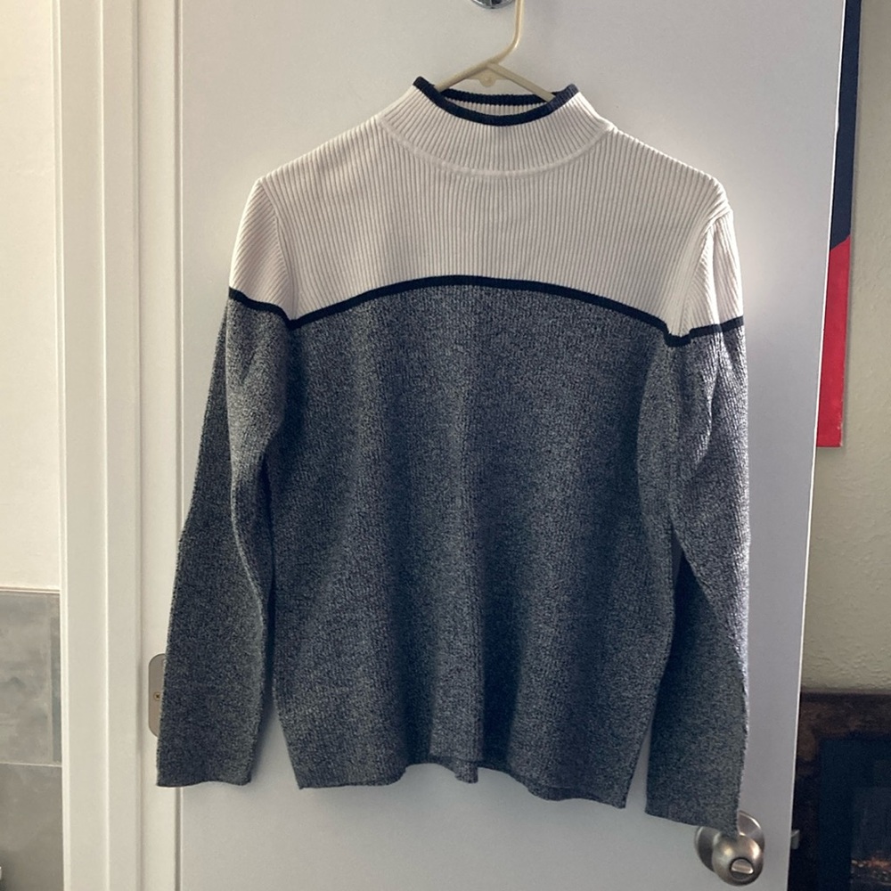 Karen Scott Gray and White Turtleneck Sweater